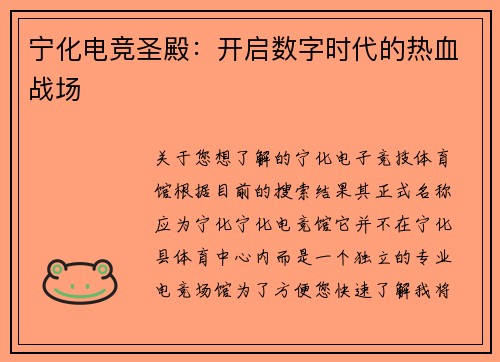 宁化电竞圣殿：开启数字时代的热血战场